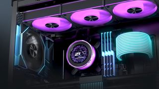 The Lian Li Hydroshift II LCD-C AIO liquid cooler installed in a PC