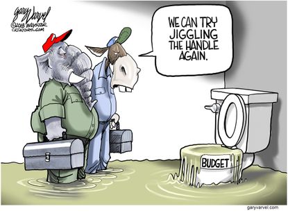 Political cartoon U.S. Congress budget deal government shutdown