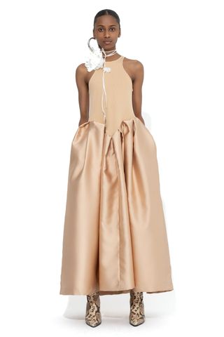 Beige Full Skirt Tank Top Dress