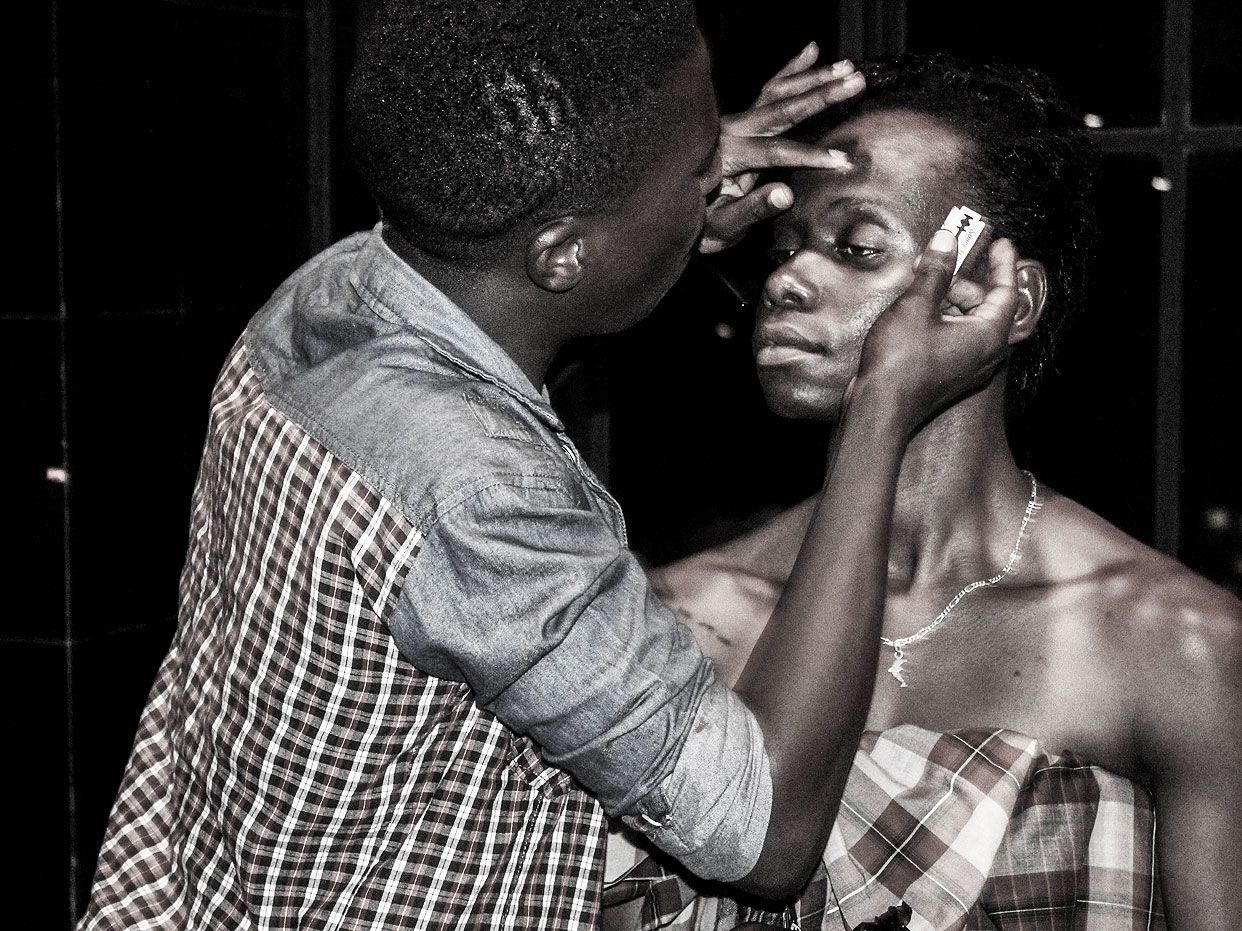 A Mrs Pride contestant gets ready backstage before the event on Thursday