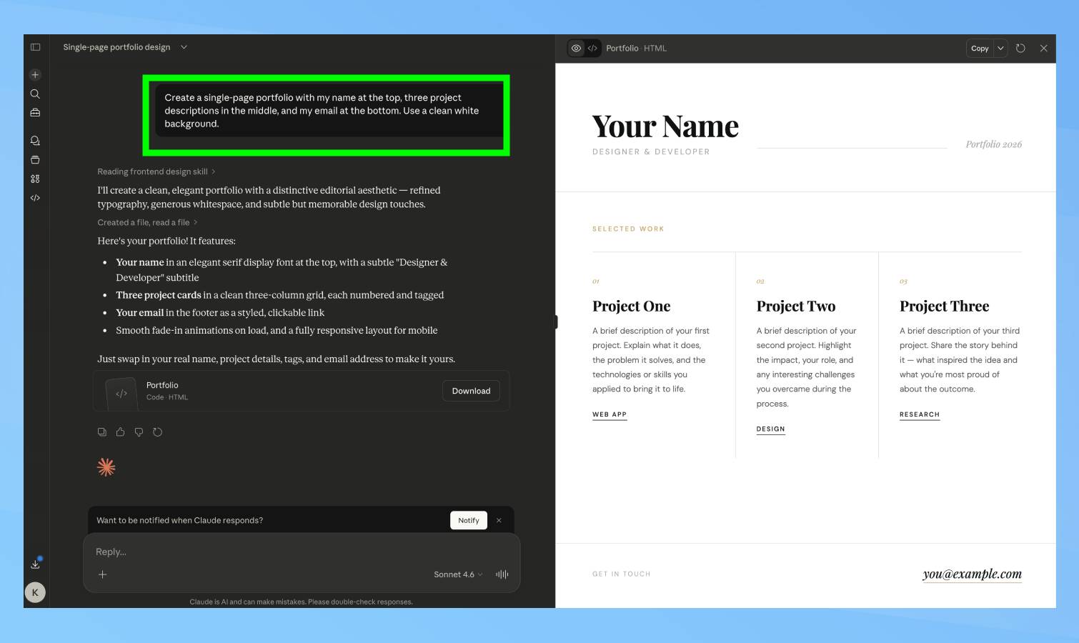 Vibe-coding specific prompt in Claude