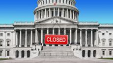 Illustration of the Capitol building with a large Closed sign hanging out front