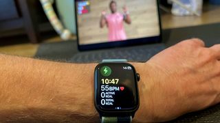 Apple Watch Series 7 in front of an iPad