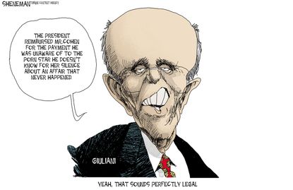 Political cartoon U.S. Rudy Giuliani Trump Michael Cohen hush money Stormy Daniels