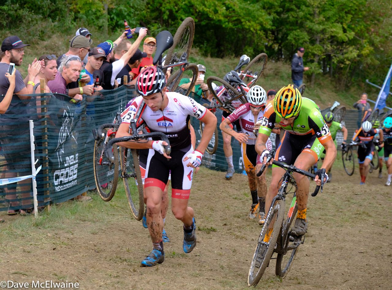 Rob Peters (Crelan) got a lead by jumping on his bike while others were still running