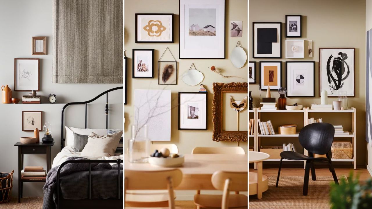 IKEa picture frames in a bedroom, a dining room and a living room 