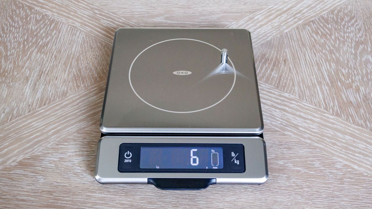 OXO Good Grips 11lb Food Scale, weighing 5g