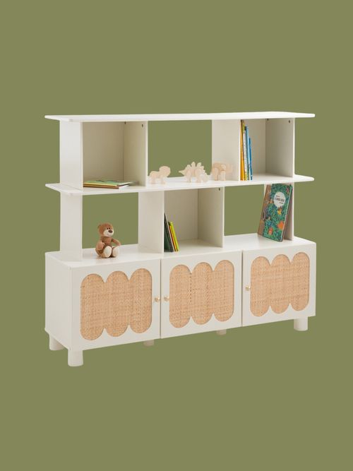 Ptilu Wood and Rattan Bookcase