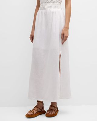 Victoria Side-Slit Pintuck Linen Maxi Skirt