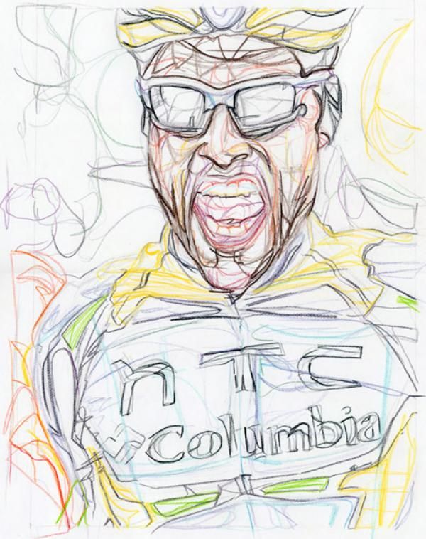 Bernhard Eisel (HTC-Columbia) claims victory at Gent Wevelgem.