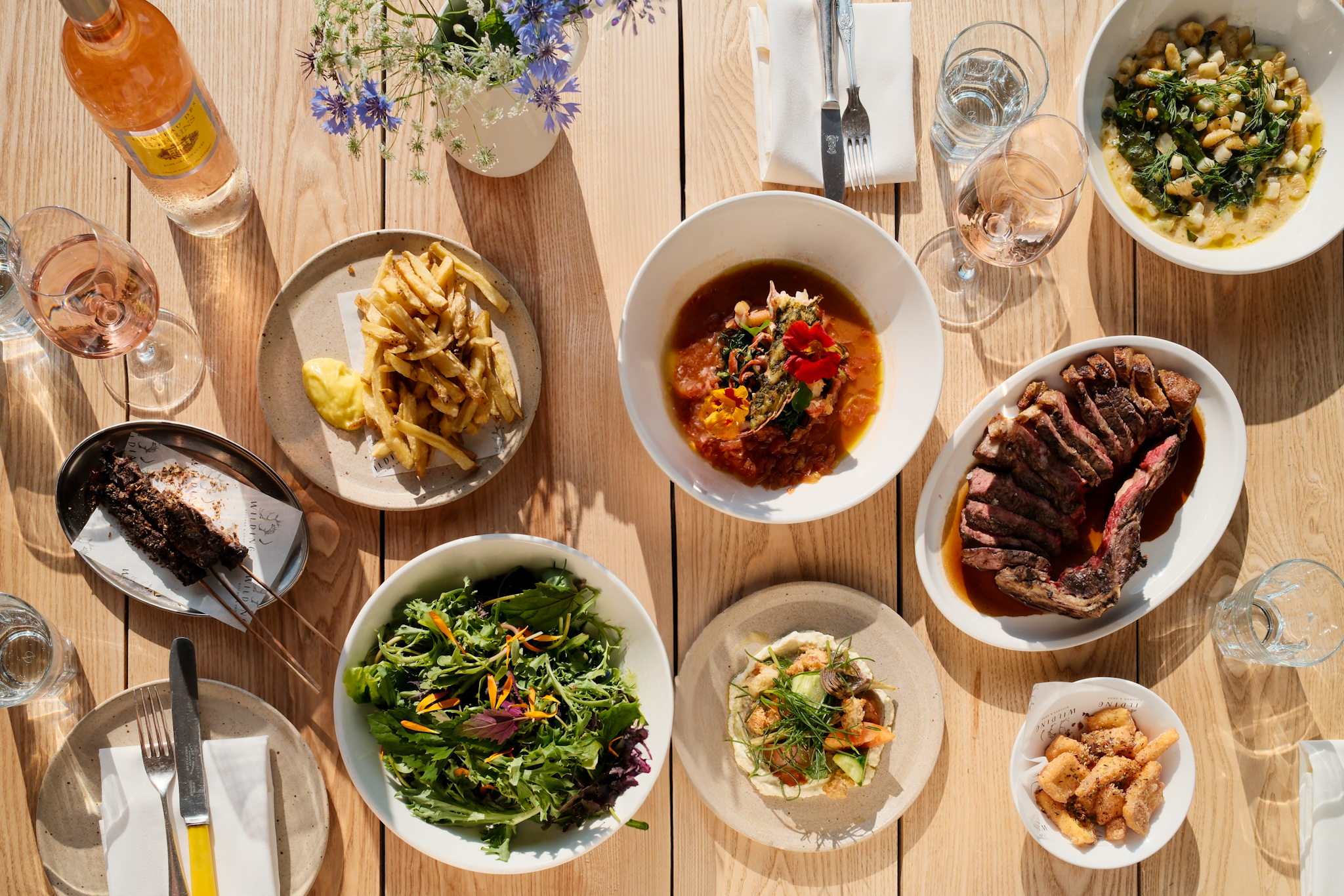 Aerial shot of various plates of food