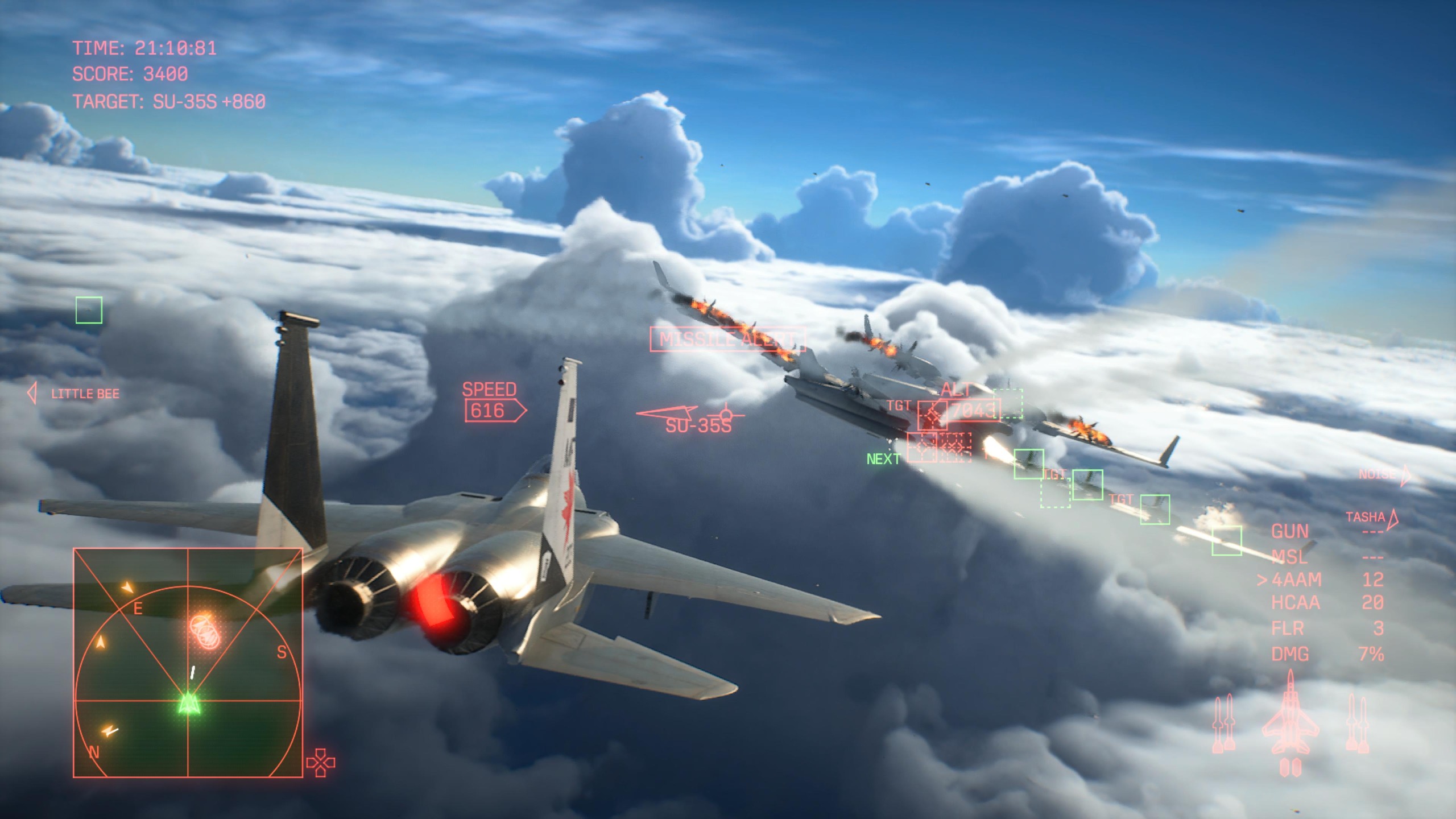 Screens from a video game featuring jet fighter planes