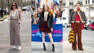 Street style images showing the dark academia style