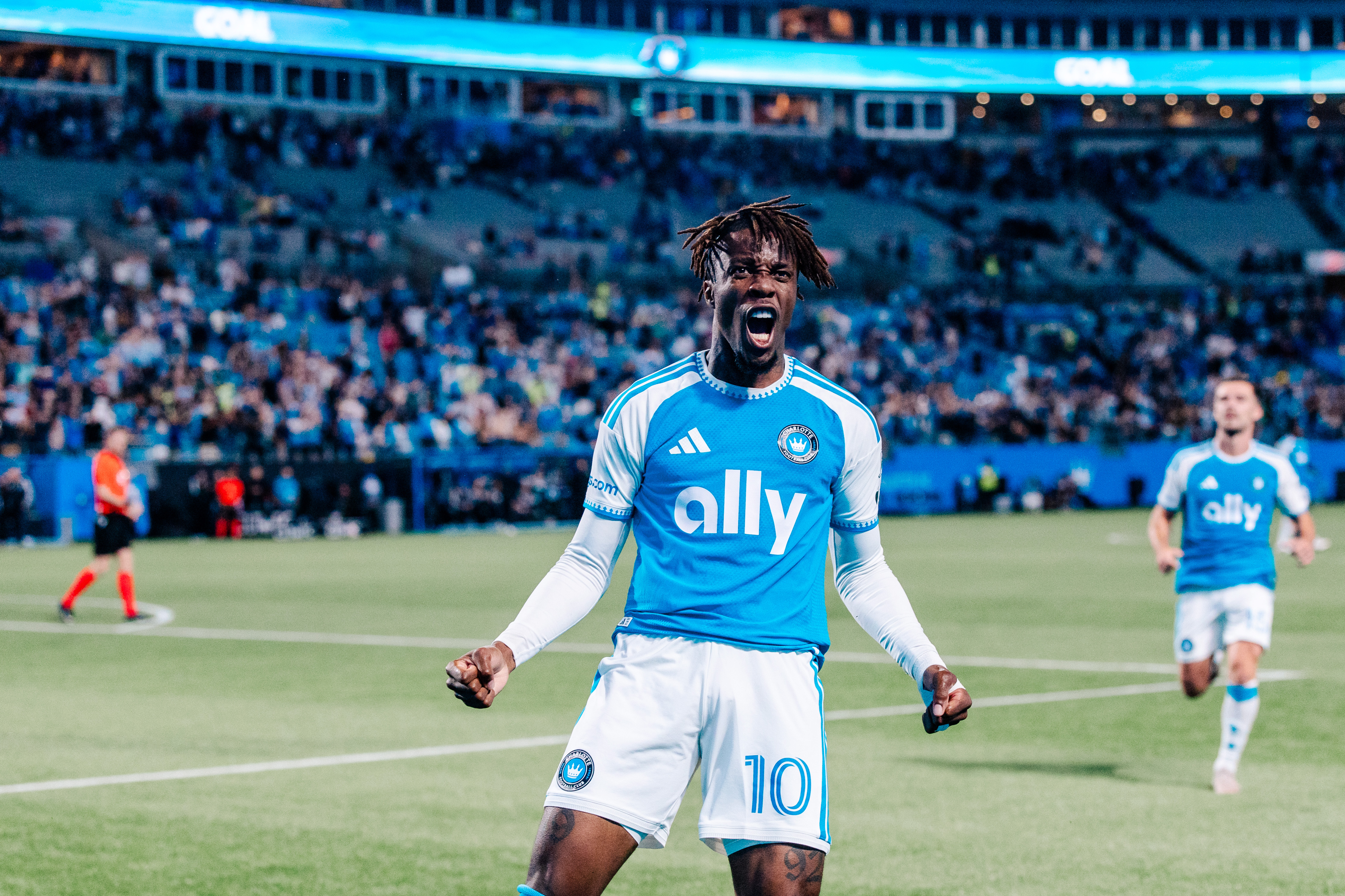 CHARLOTTE, NORTH CAROLINA - APRIL 04: Wilfried Zaha #10 of Charlotte FC celebrates scoring his team&amp;amp;apos;s second goal during the MLS match between Charlotte FC and Philadelphia Union at Bank of America Stadium on April 04, 2026 in Charlotte, North Carolina. (Photo by Alana McCallion - Charlotte FC/MLS via Getty Images)