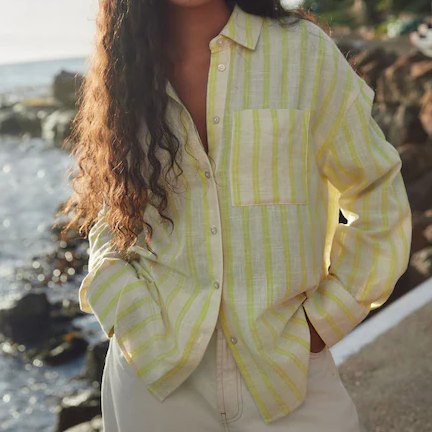 Next Neutral/Yellow Striped Shirt With Linen