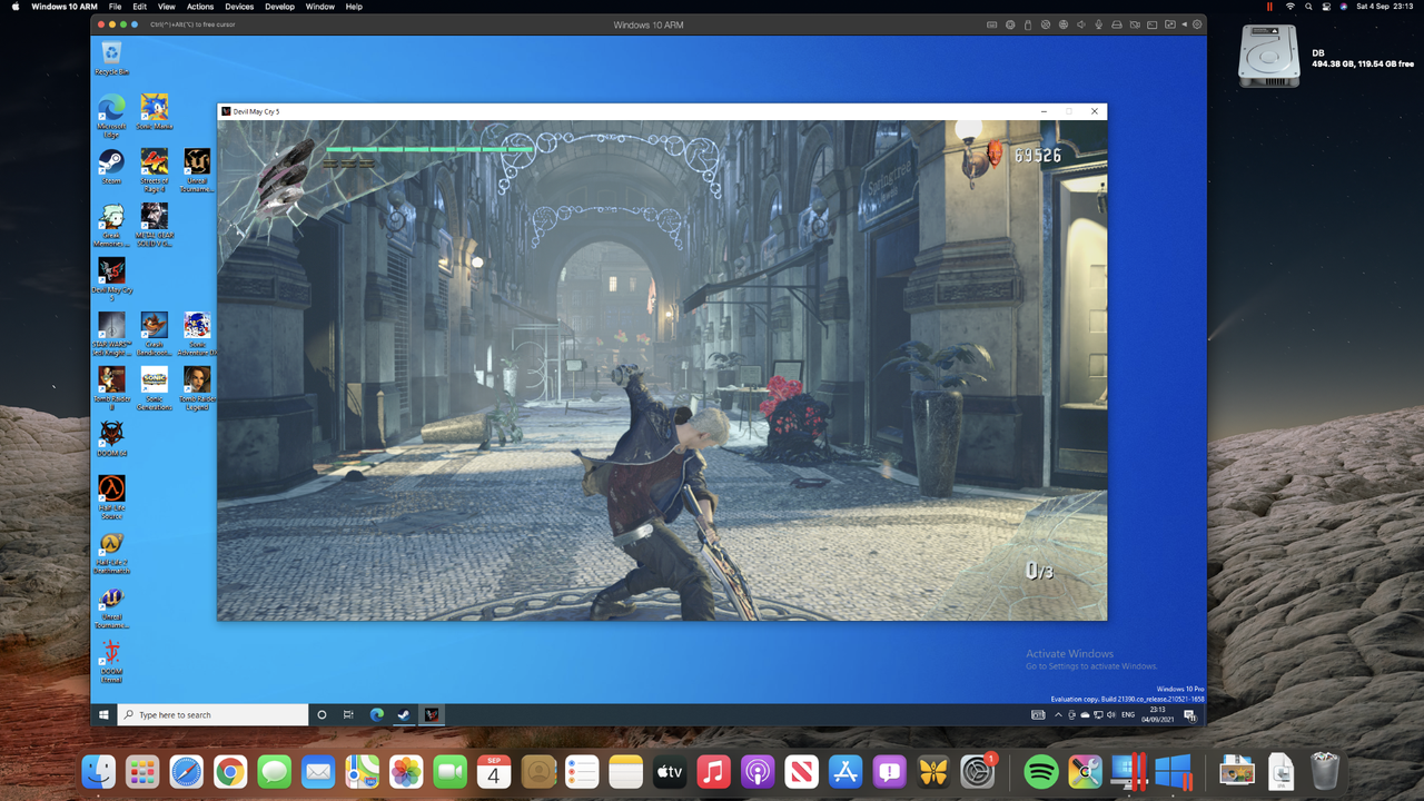 Devil May Cry 5 running in Parallels Desktop on a Mac mini M1