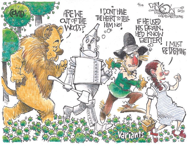 Editorial Cartoon U.S. covid vaccines variants wizard of oz