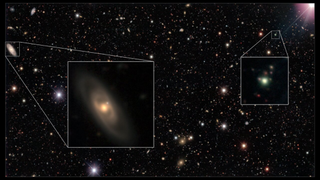 One of the supernovas discovered in the Dark Energy Survey (left) compared tio distant quasar (right)