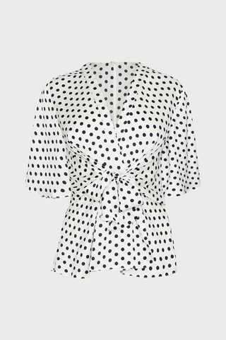 Flute Sleeve Polkadot Wrap Front Tie Top – was £55, now £27.50