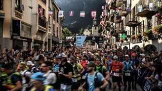 UTMB 2024 runners on the streets of Chamonix, France