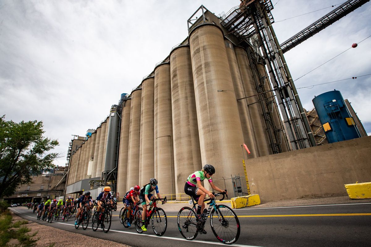 The peloton passes along the Coors brewery during stage 3 of the Colorado Classic on August 24, 2019 in Golden, Colorado.