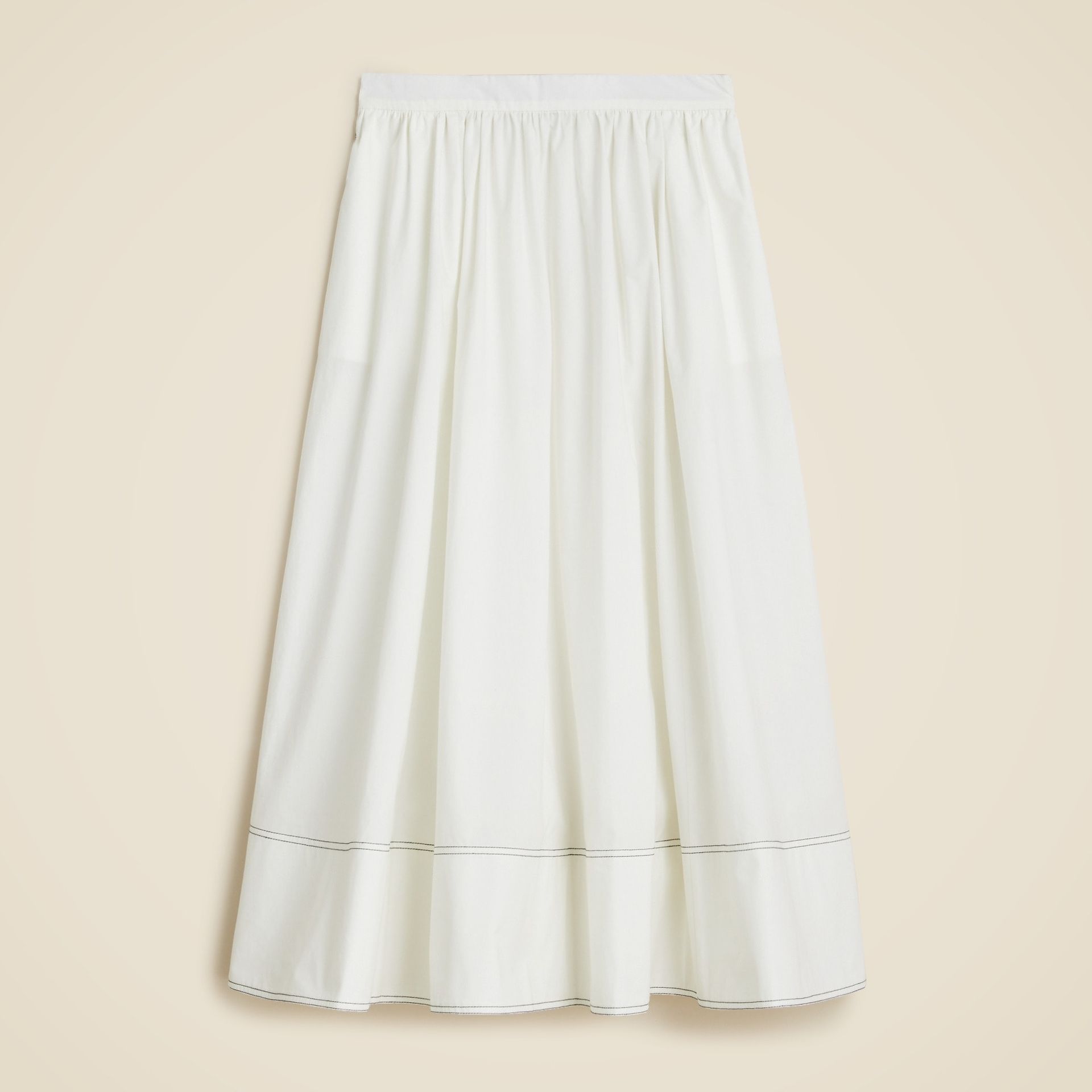 J.Crew, Contrast-Stitch Midi Skirt in Cotton Poplin