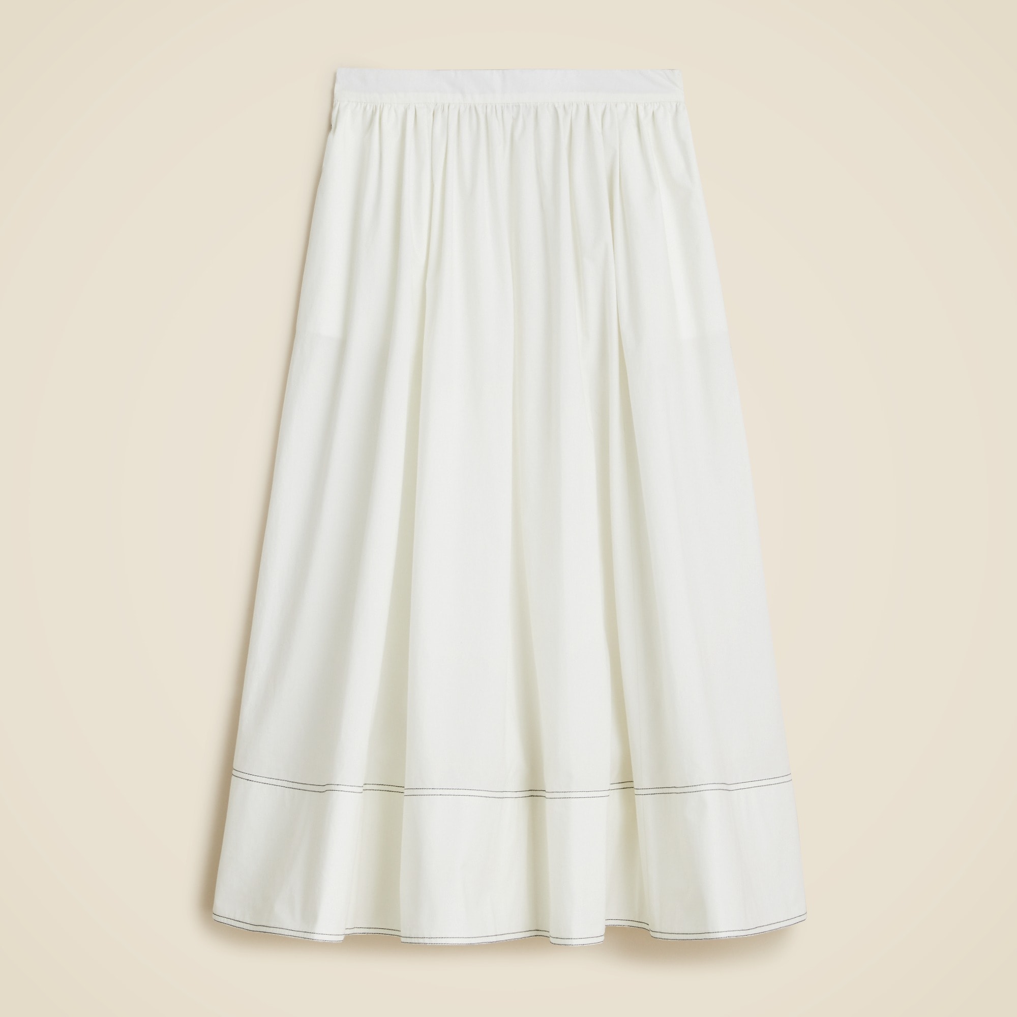 J.Crew, Contrast-Stitch Midi Skirt in Cotton Poplin