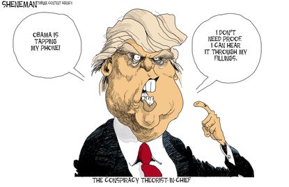 Political Cartoon U.S. Trump wiretap Obama proof