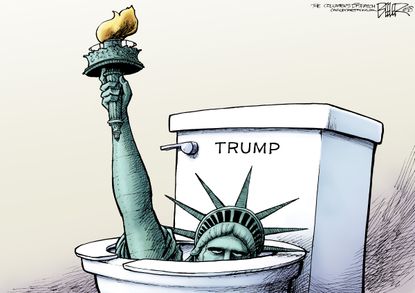 Political cartoon U.S. Trump racist comments