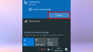 A screenshot of the Wi-Fi settings on a Windows laptop. The "Connect" icon is highlighted.