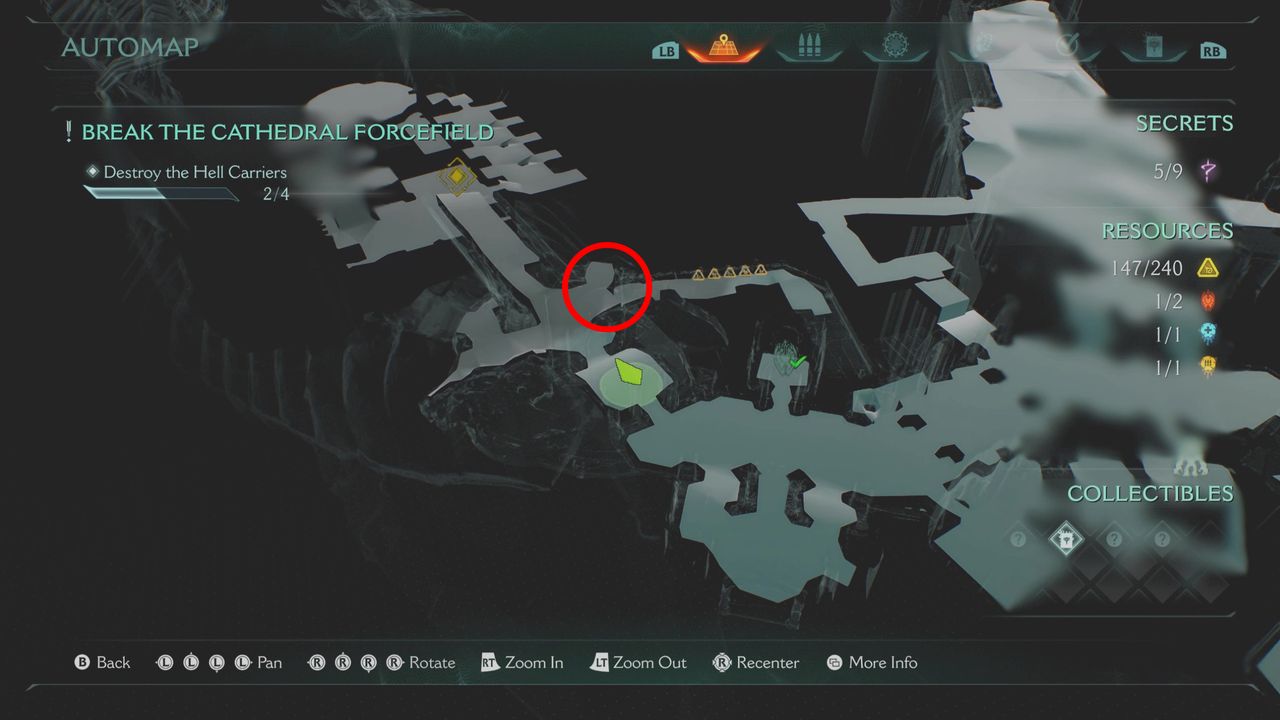 Doom: The Dark Ages Holy City of Aratum secrets - A map showing the location of the Serrat toy down a hidden pathway next to a bridge.