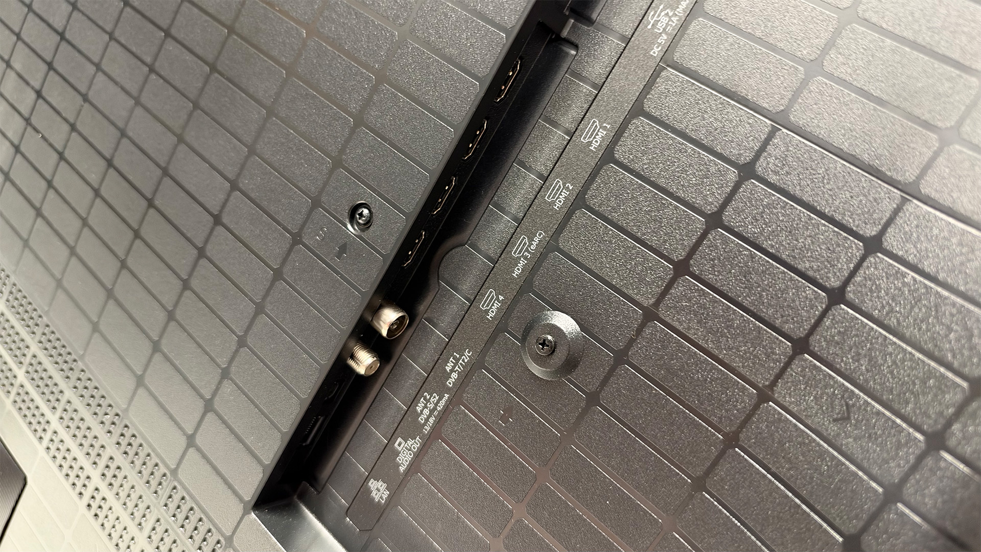 Hisense UR8 RGB Mini LED TV, rear of TV showing connections