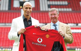 Rio Ferdinand and Alex Ferguson at the defender's Manchester United unveiling