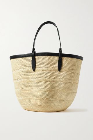 Iraca Medium Leather-Trimmed Woven Raffia Tote