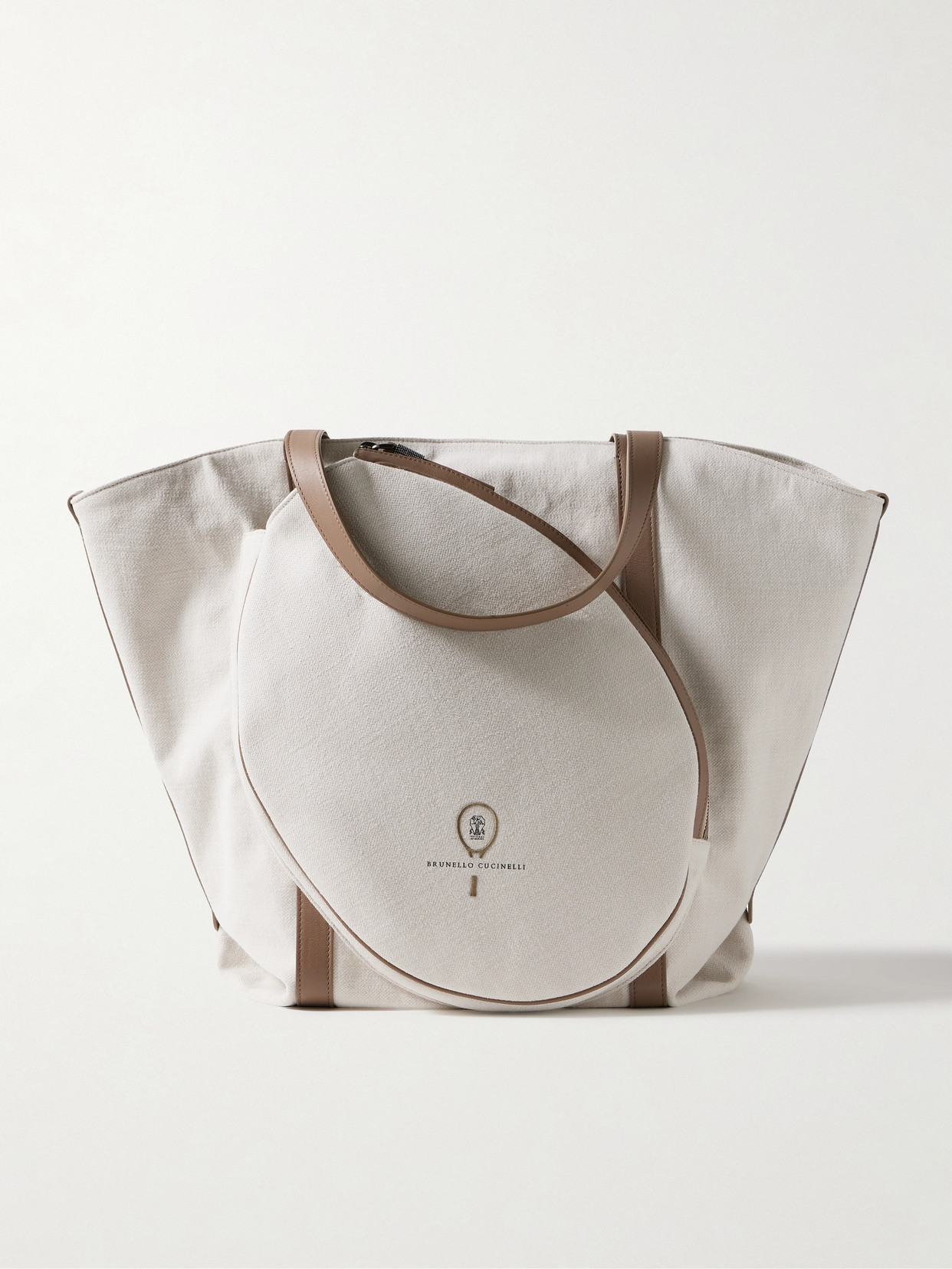 Embroidered Leather-Trimmed Cotton and Linen-Blend Canvas Tote