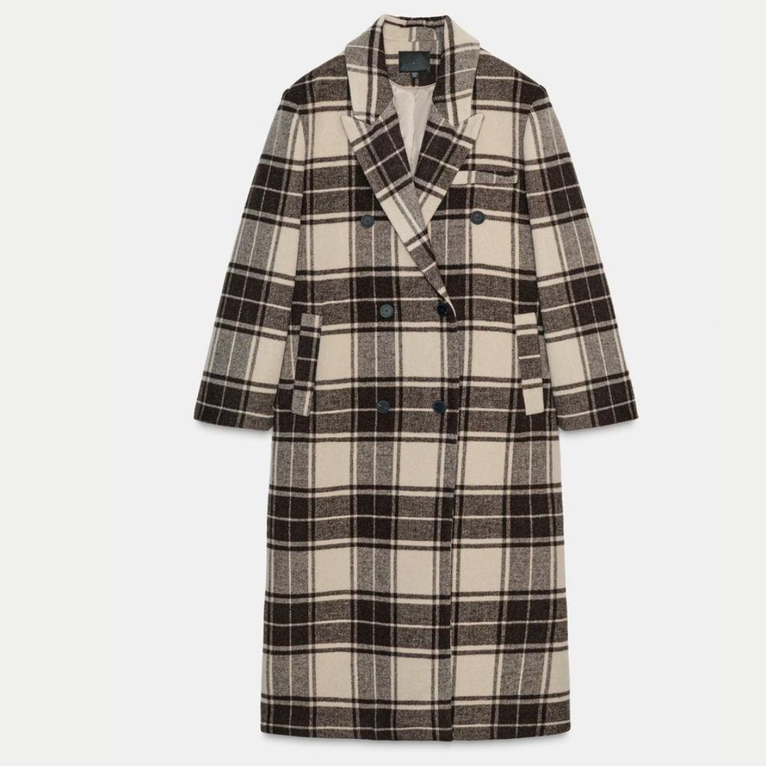 Zara Extra-Long Checked Wool Coat