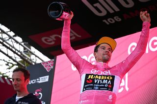 Primoz Roglic in pink after winning stage 20 of the 2023 Giro d'Italia
