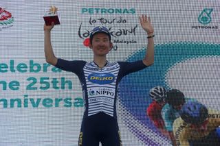 Nippo Delko One Provence’s Hideto Nakane takes the applause after winning stage 6 of the 2020 Tour de Langkawi