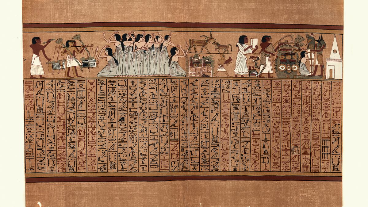 52 Fuß langer Papyrus „Buch der Toten“ aus dem alten Ägypten, der in Sakkara entdeckt wurde