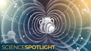 An illustration of a piece of pottery with magnetic field lines radiating from it