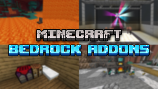 Slightly blurred background with text in the centre saying "Minecraft Bedrock Addons"