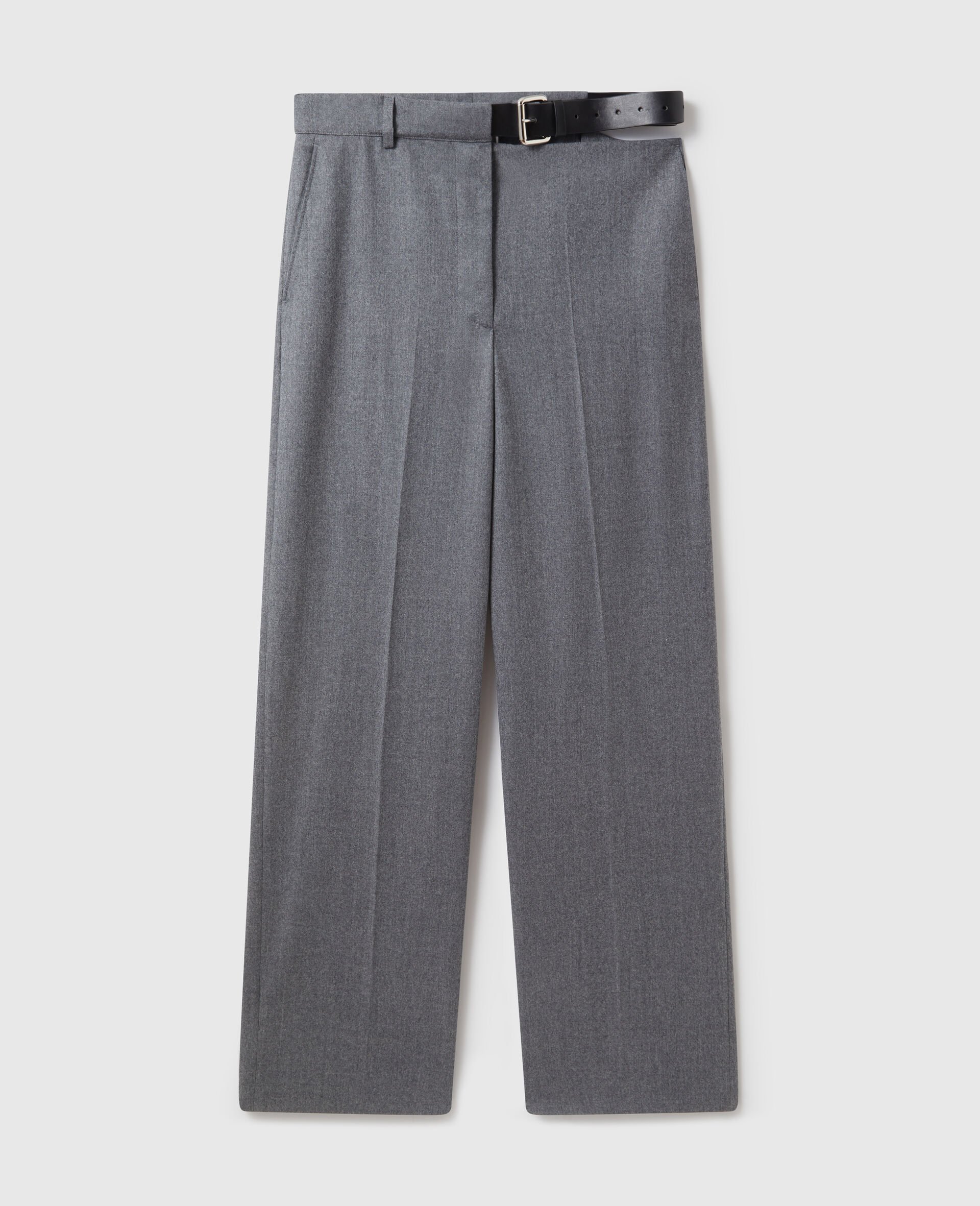 Belted Flannel Straight-Leg Pants