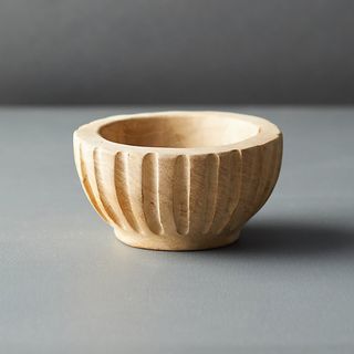 Petite teak bowl with ridged texture