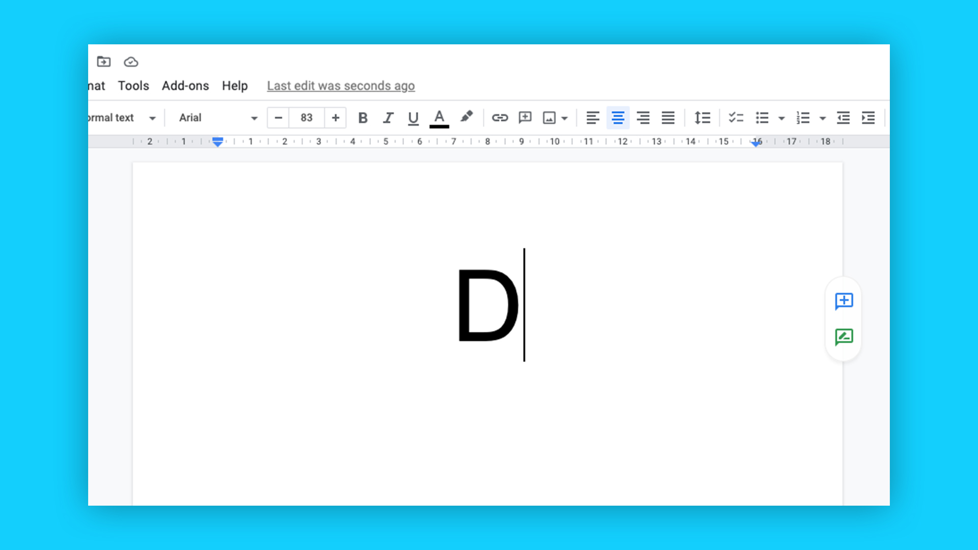 The letter 'D' typed on a word processor