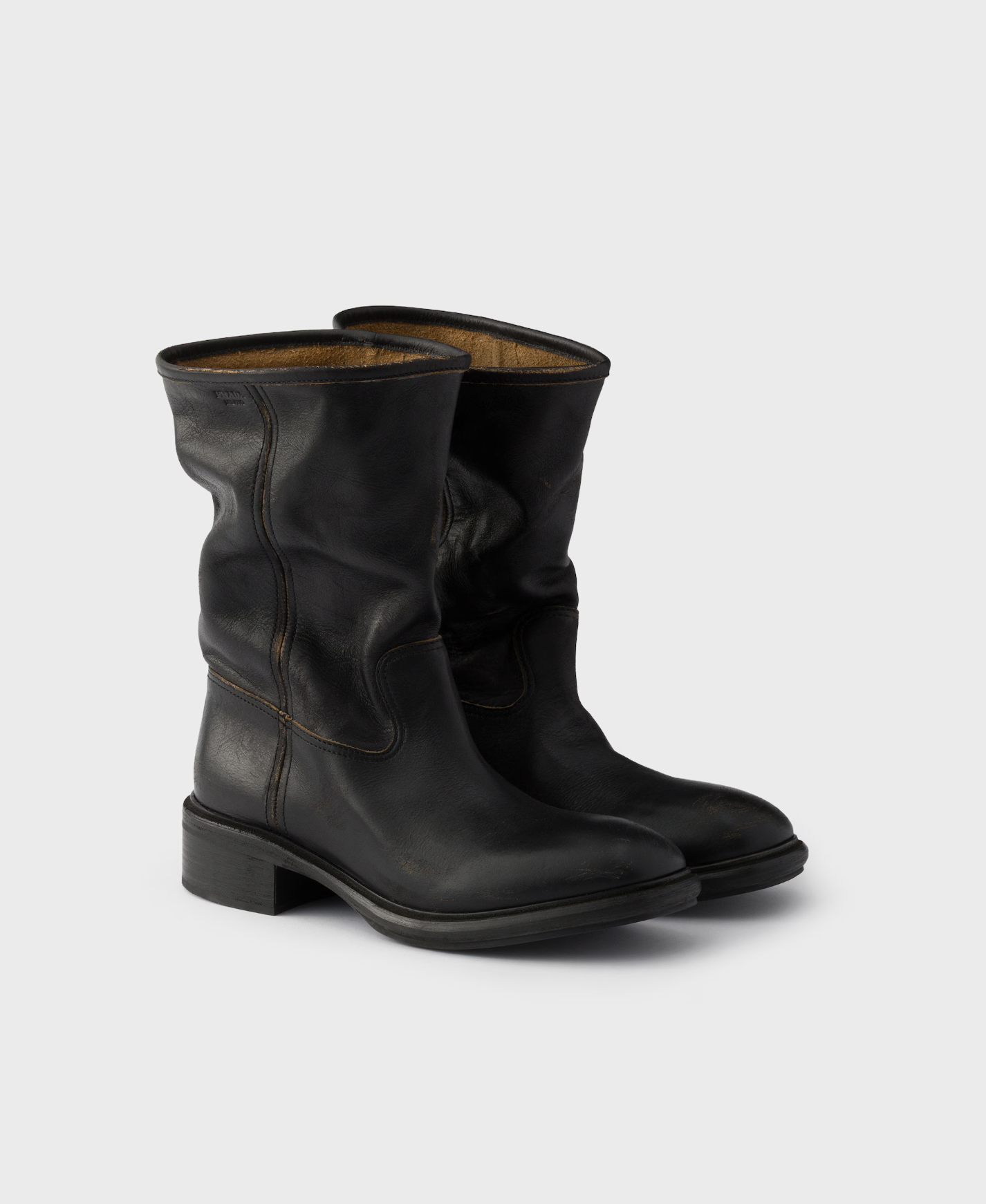 Prada, Vintage-Effect Leather Boots