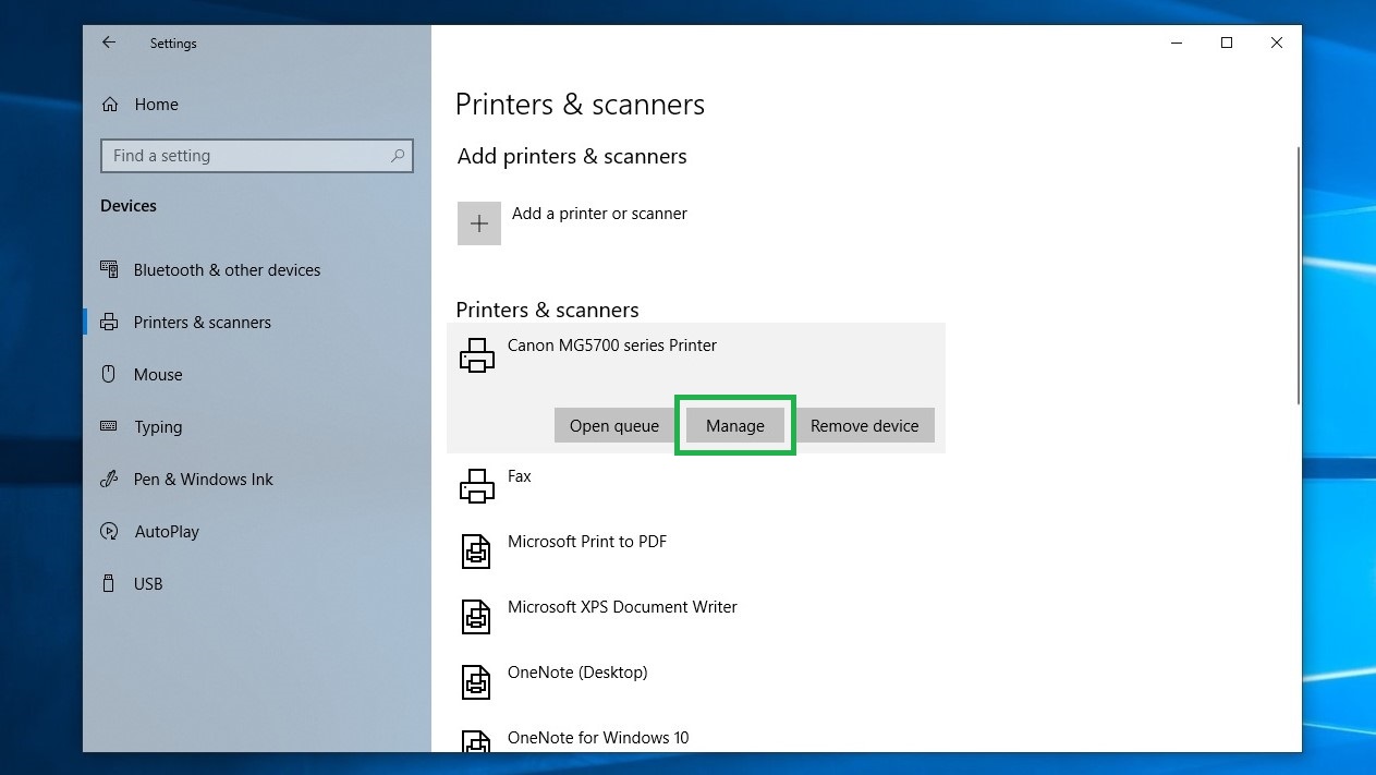 How to share a printer in Windows 10 step 2: Click the printer you want to share, then click 