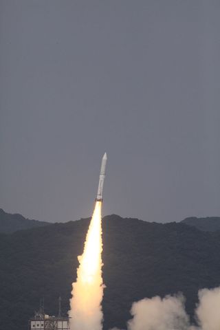 Japan's brand-new Epsilon rocket launches on its debut mission from Uchinoura Space Center on Sept. 14, 2013 carrying the SPRINT-A (Hisaki) space telescope, a Japan Aerospace Exploration Agency satellite designed to study the planets of the solar system from Earth orbit.