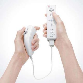The Wii Remote (right) and Nunchuk controllers, which are motion-sensor controllers.