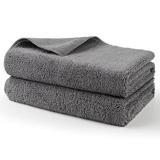 Large Microfiber towels 2 Pack in gray, pictured folded on top of each other