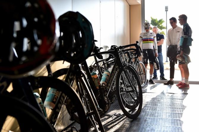 Michal Kwiatowski readies for the day's ride.